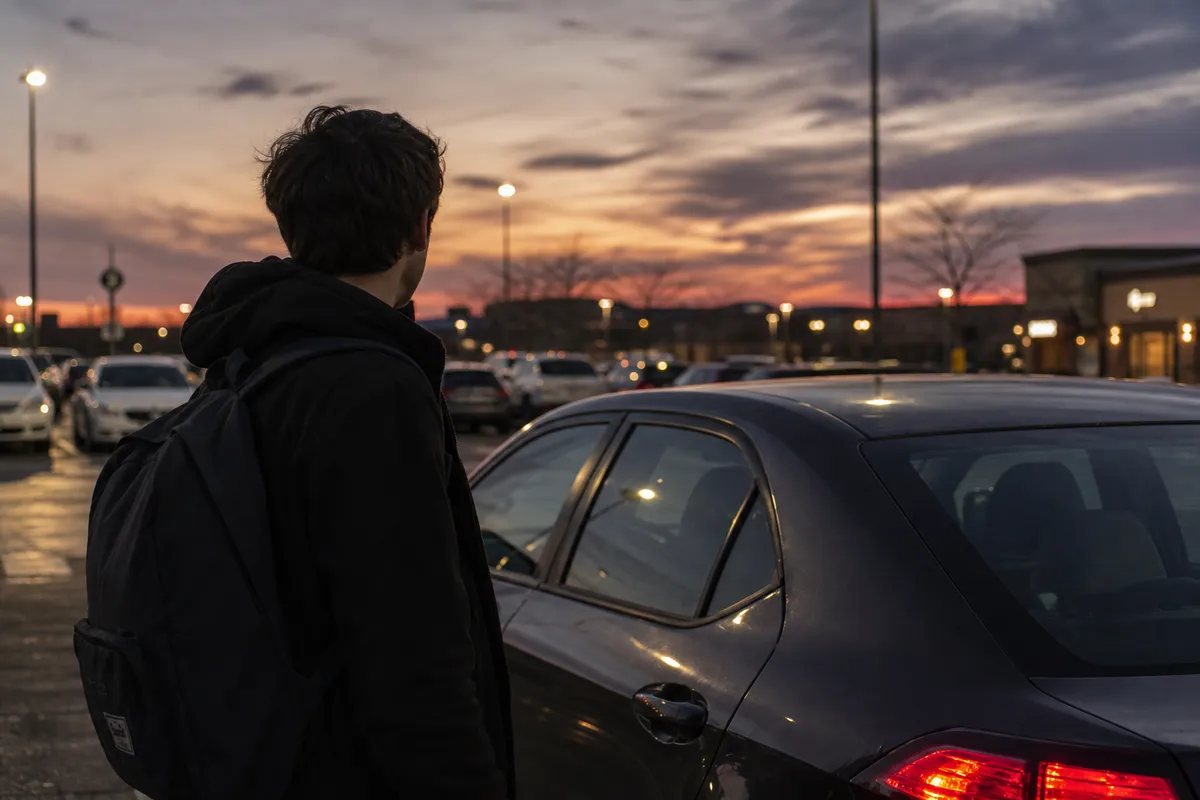 Driver reviewing gas fuel program checklist beside vehicle